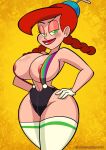 1girl 1girl atomickingboo aunt_grandma cameltoe cartoon_network cleavage curvy erect_nipples green_eyes huge_areolae huge_ass huge_breasts orange_hair puffy_nipples red_hair thick_lips twin_braids uncle_grandpa voluptuous wide_hips