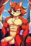 1boy abs ai_generated balls biceps big_nipples big_pecs big_penis erection foreskin gadget_the_wolf glasses grin jscammie looking_at_viewer male male_only muscular naked naked_male navel nipples nude nude_male orange_eyes pecs penis red_body red_fur red_skin smile solo_male sonic_(series) sonic_the_hedgehog_(series) testicles watermark