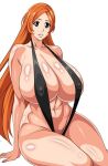  1girl alluring bare_legs big_breasts bikini bleach cleavage inoue_orihime kurosaki_orihime orange_hair sling_bikini slingshot_bikini yxyyxy 