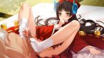  1girl 5pb. blush censored cum cum_on_feet eiyuu_senki feet female footjob himiko_(eiyuu_senki) japanese_clothes long_hair miko no_shoes ooyari_ashito penis socks tabi tenco toes 