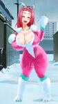 1girl blush booty_calls breasts closed_eyes commission commissioner_upload cosplay furry furry_milf gigantic_breasts grin huge_breasts inkrait_(artist) light-skinned_female mature_female milf nipples nipples_through_clothes nutaku open_mouth pamela_(booty_calls) pink_hair smile