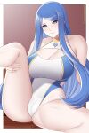  1girl 2023 alluring alternate_costume aslind_samure aslindsamure big_breasts blue_eyes blue_hair cleavage female_only fire_emblem fire_emblem_engage highleg_bikini indoors leg_grab light-skinned_female light_skin long_hair looking_at_viewer lumera_(fire_emblem) milf nintendo one-piece_bikini one-piece_swimsuit partially_visible_vulva sitting smile spread_legs swimsuit very_long_hair white_one-piece_swimsuit white_swimsuit 