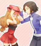 1boy 1girl black_hair blonde_hair blue_eyes calme_(pokemon) closed_eyes hair long_hair nintendo pokemon pokemon_xy serena_(pokemon)