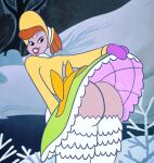  1girl ass big_ass black_eyes booty bowtie cute disney drawsputin edit green_skirt jenny_(melody_time) lipstick melody_time orange_hair pink_lipstick purple_gloves shaking_ass shaking_butt smile snow white_pants winter yellow_bowtie yellow_dress 