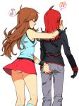 !? 1boy 1girl aqua_shirt art artist_request ass ass_grab bare_legs blue_(pokemon) brown_hair couple from_behind hetero kneepits legs long_hair long_sleeves musical_note nintendo pants pokemon pokemon_(game) pokemon_frlg pokemon_gsc pokemon_heartgold_and_soulsilver pokemon_hgss red_hair red_skirt shirt silver_(pokemon) skirt sleeveless sleeveless_shirt spoken_!? spoken_musical_note standing upskirt white_background