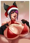  1boy 1girl big_breasts breasts christmas christmas_outfit cleavage colacat95 gloves han_juri juri_han paizuri tongue twitter 