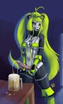  alcohol anthro artist_request erection furry green_hair intersex panda peeing penis 