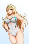  1girl alluring bare_legs big_breasts bikini blonde_hair female_only hayato_stuff looking_at_viewer mythra nintendo one-piece_bikini xenoblade_(series) xenoblade_chronicles_2 yellow_eyes 