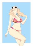 1girl ann_takamaki atlus bare_legs big_ass big_breasts bikini blonde_female blonde_hair blue_eyes breasts cleavage cute eyewear_on_head female_only nahone_peko persona persona_5 smile solo_female sunglasses sunglasses_on_head swimsuit teen thick_thighs thin_waist twin_tails wide_hips