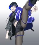  1girl alluring athletic_female black_pantyhose cameltoe fit_female flexible high_kick hkart kick kicking low-angle_view namco pantyhose reina_(tekken) tekken tekken_8 upskirt 