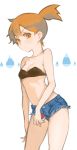  1girl arm arms art bandeau bare_legs bare_shoulders bikini_top breasts cleavage collarbone cutoffs denim denim_shorts female gj gym_leader hair holding holding_poke_ball kasumi_(pokemon) legs looking_at_viewer midriff misty navel neck nintendo orange_eyes orange_hair poke_ball pokemon pokemon_(anime) pokemon_(game) pokemon_firered_and_leafgreen pokemon_frlg pokemon_rgby serious short_hair short_shorts shorts side_ponytail solo standing strapless tubetop water_drop white_background 