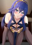  1girl all_fours alluring alternate_costume bare_midriff bedroom_eyes bent_over blue_eyes blue_hair blush breasts cosplay dancer dorothea_arnault_(cosplay) female_only fire_emblem fire_emblem_awakening fire_emblem_heroes hair_between_eyes indoors long_hair looking_at_viewer lucina lucina_(fire_emblem) midriff nintendo open_mouth pantyhose pelvic_curtain plegian reaching_out reaching_towards_viewer small_breasts symbol-shaped_pupils tara_(szzj7733) tiara very_long_hair 