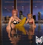 2_girls 3d alluring big_ass big_breasts bikini blonde_hair blue_eyes cow_print dead_or_alive dead_or_alive_6 dead_or_alive_xtreme dead_or_alive_xtreme_2 dead_or_alive_xtreme_3 dead_or_alive_xtreme_3_fortune dead_or_alive_xtreme_beach_volleyball dead_or_alive_xtreme_venus_vacation honoka_(doa) inflatable_pool_toys marie_rose nixmare pink_hair pool pool_toy red_eyes swimming_pool tecmo wet