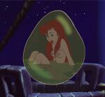  1girl 1girl blue_eyes breasts bubble cute disney dream edit eyebrows eyelashes female_only lipstick naked_female night nipples nude open_eyes open_mouth princess_ariel red_hair stars the_little_mermaid 