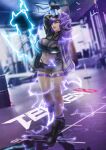 1girl alluring arigayot athletic_female big_breasts black_and_purple_hair cleavage female_abs female_only fit_female gym lightning namco reina_(tekken) tekken tekken_8 thick_thighs