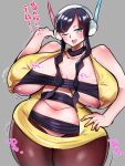 belly_bulge black_hair blue_eyes elesa elesa_(pokemon) headphones jinzai_5 pokemon twintails voluptuous wink