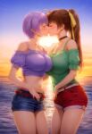 2_girls alluring auburn_hair ayane ayane_(doa) brown_eyes clothed dead_or_alive dead_or_alive_2 dead_or_alive_3 dead_or_alive_4 dead_or_alive_5 dead_or_alive_6 dead_or_alive_xtreme dead_or_alive_xtreme_2 dead_or_alive_xtreme_3 dead_or_alive_xtreme_3_fortune dead_or_alive_xtreme_beach_volleyball dead_or_alive_xtreme_venus_vacation kasumi kasumi_(doa) kissing lavender_hair red_eyes silf silfs sunset taiki_(artist) tecmo