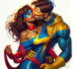  1boy 1girl ai_edit ai_generated armwear brown_eyes brown_hair brown_skin cyclops_(x-men) dark-skinned_female exposed_shoulders eyemask interracial kamala_khan kissing_cheek long_hair marvel marvel_comics ms._marvel muslim_female necklace older older_female pakistani_female scarf scott_summers superhero superheroine x-men young_adult young_adult_female young_adult_woman 