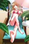  1boy androgynous bad_id barefoot beach bikini blonde_hair bulge cameltoe crossdress crossdressing crossed_legs drink feet female flat_chest hacka_(artist) legs_crossed licking long_hair long_legs maria_holic mole popsicle pov_feet red_eyes shidou_mariya side-tie_bikini sitting skinny solo swimsuit trap 