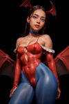  ai_generated avatar:_the_last_airbender bat_wings blue_eyes bookoflustfan cameltoe cosplay dark-skinned_female darkstalkers female_focus katara latex leotard lilith_aensland lilith_aensland_(cosplay) nickelodeon nipples_visible_through_clothing small_breasts 