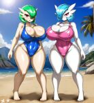  2_girls ai_generated blue_swimsuit javvy nintendo pink_swimsuit pokemon swimsuit 