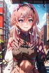  1girl ai_generated breasts city emikukis fanart female_only owozu solo_female two_tone_hair vtuber 