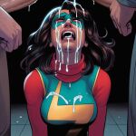  1girl 2boys ai_edit ai_generated big_breasts big_penis brown_eyes brown_hair brown_skin bukkake closed_eyes cum cum_in_mouth cum_on_breasts cum_on_face cum_on_hair cum_on_neck cum_trail dark-skinned_female eyemask kamala_khan kneel marvel marvel_comics ms._marvel muslim_female older older_female on_knees pakistani_female scarf superheroine young_adult young_adult_female young_adult_woman 