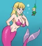 1boy 1girl alternate_species animal_humanoid asterozoan bait big_breasts blonde_hair blue_background blue_eyes blush breasts digital_media_(artwork) duo echinoderm female fish fish_humanoid hair humanoid humanoid_pointy_ears hylian john_joseco link male marine marine_humanoid merfolk mermaidification nintendo princess_zelda simple_background skyward_sword solo split_form starfish starfish_(accessory) starfish_bra tail the_legend_of_zelda underwater water wide_hips zelda_(skyward_sword)