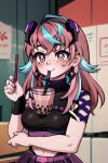  1girl ai_generated beverage breasts bubble_tea drinking emikukis fanart female_only owozu solo_female two_tone_hair vtuber 