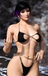  1girl alluring athletic_female bikini black_and_purple_hair cleavage female_abs fit_female medium_breasts namco purple_eyes reina_(tekken) steffih_daz tekken tekken_8 wet 