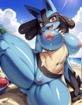  ai_generated big_breasts furry furry_female furry_only gen_4_pokemon javvy lucario nintendo nude_female oiled oiled_skin pokemon pussy 