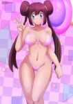 1girl alluring big_breasts blue_eyes bra brown_hair cleavage creatures_(company) creatures_inc. game_freak mei_(pokemon) nintendo panties pin_up pokemon rosa rosa_(pokemon) underwear zel-sama