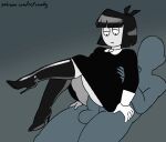  1boy 1girl adult_swim anal anal_sex creepy_susie gif goth goth_girl high_heel_boots holding sitting_on_lap the_oblongs 