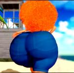 1girl back_view beach earthquake frizzy_hair heavy_bottom huge_ass inner_workings inner_workings_sunglasses_vendor jeans looking_at_viewer ocean prevence sandals show_off showing_off side_view thick_thighs webm