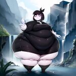  1girl adult_swim ai_generated big_belly creepy_susie fat_thighs flipping_off goth goth_girl huge_ass looking_at_viewer morbidly_obese the_oblongs thick_thighs 