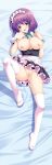  1girl apron big_breasts blush breast_suppress breasts dakimakura female frills from_above hair_ornament hairclip leg_up long_image lying maid maid_headdress mm! nanami_ayane nanami_ayaoto nipples no_bra no_panties on_back open_clothes open_mouth open_shirt pink_eyes pink_legwear pink_thighhighs purple_hair pussy shirt shirt_lift short_hair solo spread_legs tall_image thighhighs uncensored waist_apron white_legwear wristband yuuno_arashiko 