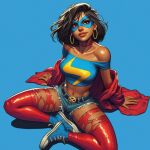 1girl ai_edit ai_generated belt big_breasts brown_eyes brown_hair brown_skin choker collar dark-skinned_female exposed_shoulders eyemask hoop_earrings jacket kamala_khan looking_at_viewer marvel marvel_comics midriff ms._marvel muslim_female pakistani_female short_hair short_shorts sneakers stockings superheroine torn_legwear torn_thighhighs