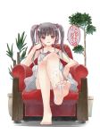  blush chair cum feet female kakuno nail_polish original plant ribbon sitting twintails 