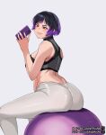  1girl bandai_namco big_ass big_breasts cuddlephish0 exercise exercise_ball female_only namco namco_bandai phone pixiv reina reina_(tekken) reina_mishima samsung selfpic sideboob smile tekken tekken_8 yoga_ball 