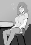 1girl blush breasts chair classroom desk drooling fingering full-face_blush haruka_(pokemon) highres large_breasts masturbation maydrawfag miniskirt monochrome necktie open_mouth pokemon pokemon_(game) pussy_juice pussy_juice_drip school_desk school_uniform short_hair sitting skirt solo thighhighs zettai_ryouiki