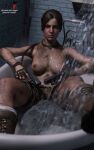  10:16 1girl 3d 3d_(artwork) 4k bathroom bathtub blush braid breasts brown_gloves brown_hair brown_shoes brunette closed_mouth dirt dirty dirty_face dirty_skin erect_nipples female_focus female_only fingerless_gloves gloves gun guns in_bathtub in_water lara_croft lara_croft_(cod) looking_at_viewer medium_breasts necklace nipples open_eyes partially_submerged patreon patreon_username roosterart shoes shoes_on shorts sink solo_female solo_focus subscribestar subscribestar_username tomb_raider topless topless_female video_game video_game_character video_game_franchise water wet 