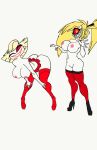  2_girls 2demons bent_over big_ass big_ass big_breasts blonde_hair boots cherri_bomb_(hazbin_hotel) grin hazbin_hotel katie_killjoy_(hazbin_hotel) red_eyes sex skirt skirt_lift stockings straight_hair tagme traced vivienne_medrano vivzmind 