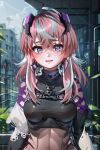  1girl ai_generated breasts city emikukis fanart female_only owozu solo_female two_tone_hair vtuber 