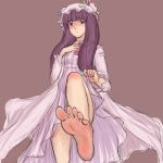 1girl barefoot blush crescent dress feet female foot hat highres kuro_suto_sukii long_hair patchouli_knowledge purple_eyes purple_hair sketch soles solo toes touhou