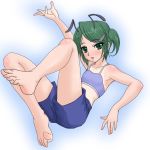  antennae barefoot feet female flat_chest green_eyes green_hair hair_ornament hairclip kuro_suto_sukii short_hair shorts tomboy touhou wriggle_nightbug 