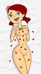  1girl 1girl 1girl breasts flower flower_in_hair flower_petals lipstick looking_at_viewer nipples petals pussy red_hair smile solo_female tjlive5 total_drama:_revenge_of_the_island total_drama_island twin_tails zoey_(tdi) 