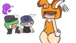  1boytrans 1trans 2boys angry blox1010(oc) bunnysuit hiper_(oc) jp20414(artist) mr.jeffrey orange_suit ourple_guy_(kiwiquest) purple_guy thicc_thighs 