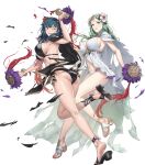 2_girls alluring ass big_breasts bikini black_bikini black_footwear black_vs_white blue_eyes breasts byleth_(fire_emblem) byleth_(fire_emblem)_(female) byleth_(summer)_(fire_emblem)_(female) cleavage cuboon feet female_focus fire_emblem fire_emblem:_three_houses fire_emblem_heroes flower full_body green_eyes green_hair hair_flower hair_ornament high_res knife long_hair matching_hair/eyes multiple_girls nail_polish navel nintendo official_art one_eye_closed rhea_(fire_emblem) sandals sideboob stomach swimsuit teal_hair thighs toes torn_clothes transparent_background weapon white_bikini white_footwear wince