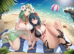  2_girls absurd_res ball beach beach_towel beachball big_breasts bikini black_bikini blue_eyes breasts byleth_(fire_emblem) byleth_(fire_emblem)_(female) byleth_(summer)_(fire_emblem)_(female) cleavage commission commissioner_upload elvandec feet fire_emblem fire_emblem:_three_houses fire_emblem_heroes flower full_body green_eyes green_hair hair_flower hair_ornament high_res looking_at_viewer multiple_girls nintendo official_alternate_costume one_eye_closed outside rhea_(fire_emblem) rhea_(summer)_(fire_emblem) sideboob smile swimsuit teal_hair towel vgen_commission water white_bikini 