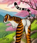  1girl anthro ass athletic bent_over big_ass breasts bubble_butt dat_ass detailed dragonczech dreamworks felid feline female furry genitals high_res kung_fu_panda looking_at_viewer mammal master_tigress nature nude pussy small_breasts solo tail tiger universal_studios 